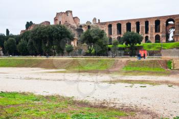 view of ancient Palatine and ground of Circus Maximus on Palatine Hill in Rome, Italy
