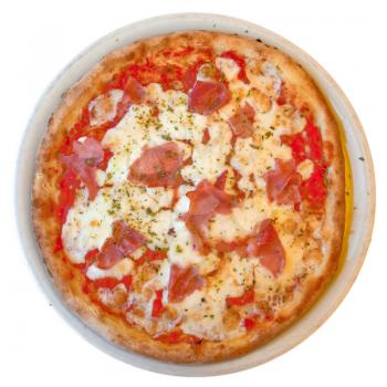 italian pizza with ham and Mozzarella isolated on white