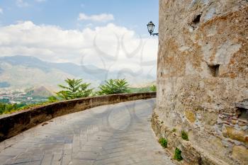 view on mountain valley from Lauria Castle, Castiglione di Sicilia, Italy