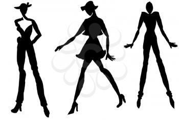 sketch of fashion model - silhouettes of moving women