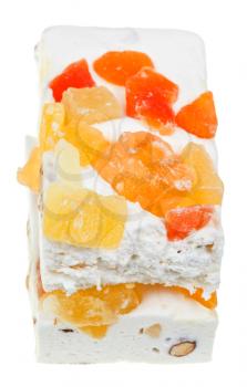 nougat with dried fruits close up isolated on white background