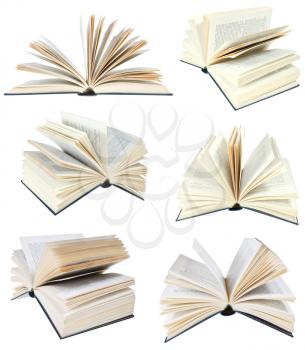 set from different angles blue cover book isolated on white background