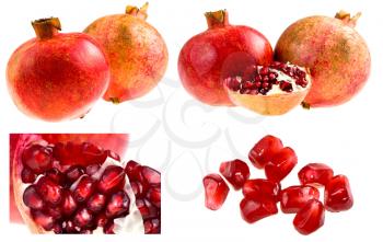 two broken pomegranates isolated on white background
