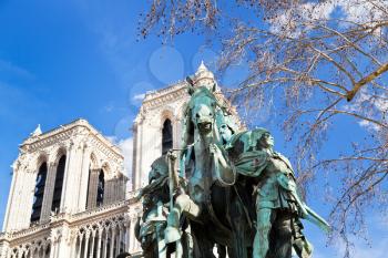 Notre Dame de Paris and statue of Charlemagne