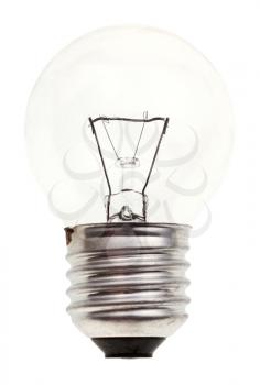 small transparent incandescent light bulb isolated on white background