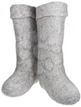 pair of knee-high felt boots isolated on white background