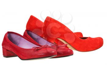 Two pairs of red women shoes isolated on white background