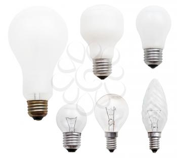 set of usual incandescent light bulbs isolated on white background