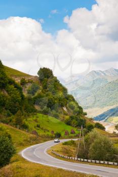 Georgian Military Road in valley of Aragvi river in caucasus mountains in georgia