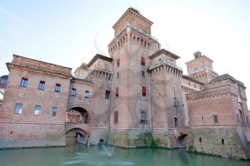 moat and Castello Estense in Ferrara, Italy