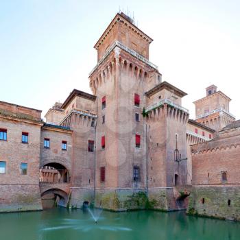 moat and Castello Estense in Ferrara, Italy