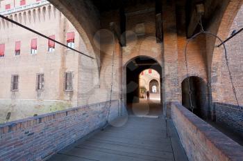 bridge to courtyard of The Castle Estense in Ferrara, Italy.