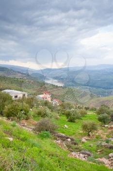 panorama of mountain valley and river in Jordan