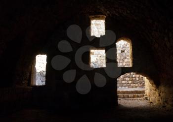 inner windows in tower of crusader castle Kerak, Jordan