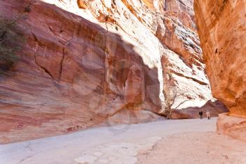 The Siq sandstone passage to ancient city Petra, Jordan