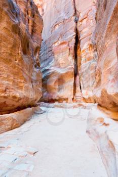 Siq - narrow passage to ancient city Petra, Jordan