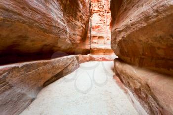 The Siq - narrow gorge to ancient city Petra, Jordan