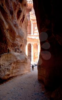 view on Al Khazneh or The Treasury at Petra from Siq, Jordan