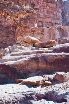 ancient sandstone steps to Royal Tombs in Petra, Jordan