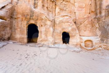 cavern tombs  near the entrance in Little Petra, Jordan