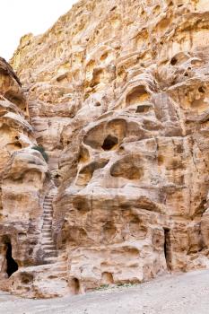 living ancient cavern and steps in Little Petra, Jordan