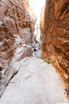 narrow rock crack in mountains of Little Petra, Jordan