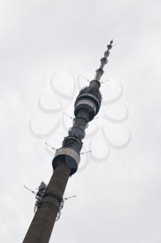 MOSCOW, RUSSIA - SEPTEMBER,22: Ostankino television tower in overcast day.The tower standing 540.1 metres tall, Ostankino was designed by Nikolai Nikitin. In Moscow, Russia on September 22, 2012