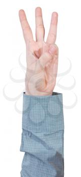 counting three - hand gesture isolated on white background