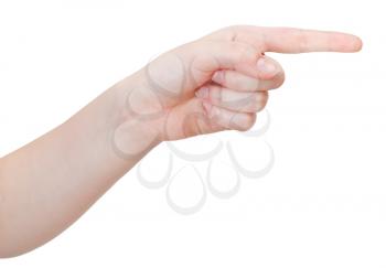 side view of pointing index finger - hand gesture isolated on white background