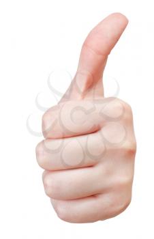 separated thumb up - hand gesture isolated on white background