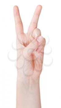 finger counting two - hand gesture isolated on white background