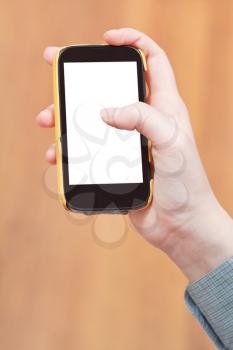 cut out screen of mobile phone in female hand