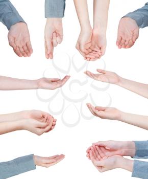 set of helping palms - hand gesture isolated on white background