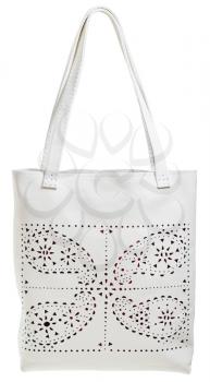 white leather female bag with perforated pattern isolated on white background