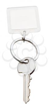 one home key and square keychain on ring isolated on white background