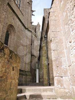 in courtyard of abbey mont saint-michel in Normandy, France