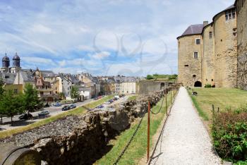 castle rampart and town Sedan, France in summer day
