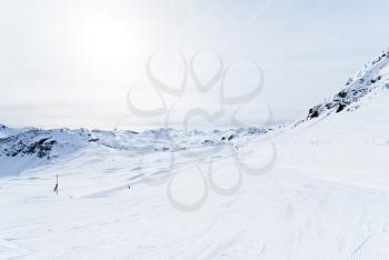 skiing tracks on snow slopes of mountains in Paradiski region, Val d'Isere - Tignes , France