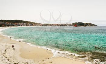 sand beach of Bay of Biscay near Cambados town, Galicia, Spain