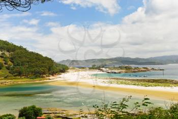 panorama of Cies Islands (illas cies) - Galicia National Park in Atlantic Ocean, Spain