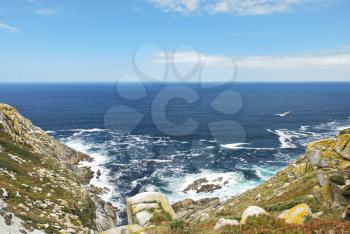 wave surf on Cies Islands (illas cies) - Galicia National Park in Atlantic Ocean, Spain