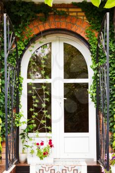 door of new country house in summer day