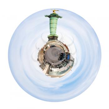 little planet - urban spherical panorama of Place de la Bastille and Bastille opera and July column in Paris isolated on white background