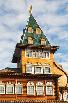 tower of Great Wooden Palace of russian Tsar Aleksey Mikhailovich Romanov in Kolomenskoe, Moscow