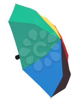 open multi colored umbrella isolated on white background
