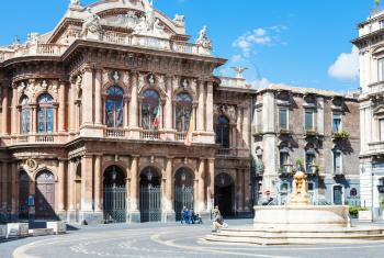 CATANIA, ITALY - APRIL 5, 2015: Theater Massimo Bellini on square Vincenzo Bellini in Catania, Sicily, Italy. Teatro Massimo Bellini is an opera house, it was inaugurated on 31 May 1890.