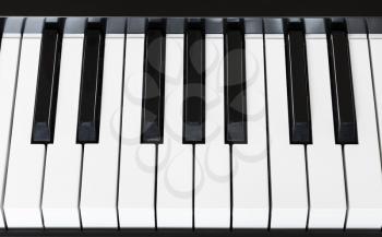 above view of black and white keyboard of digital piano close up