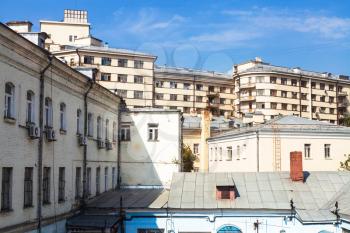 Moscow cityscape - old houses in inner courtyard in Moscow city
