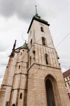 travel to Brno city - tower of Church of St Jacob (St James) in Brno town, Chech