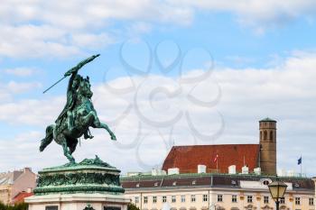 travel to Vienna city - statue of Archduke Charles on Heldenplatz square in Vienna, Austria